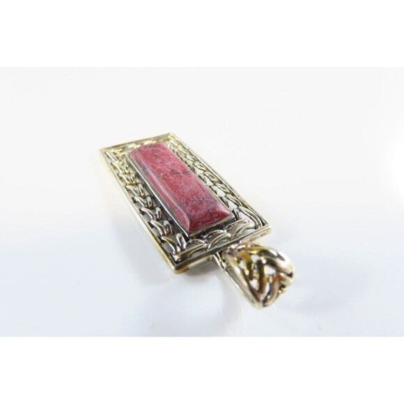 925 Thulite Plaque Pendant Sterling Rectangular Pendant 2" Drop - Picture 5 of 8